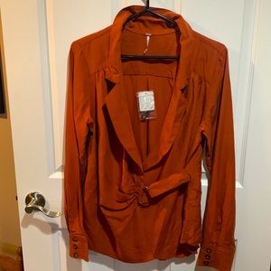 Free people Nwt burnt orange v neck blouse
